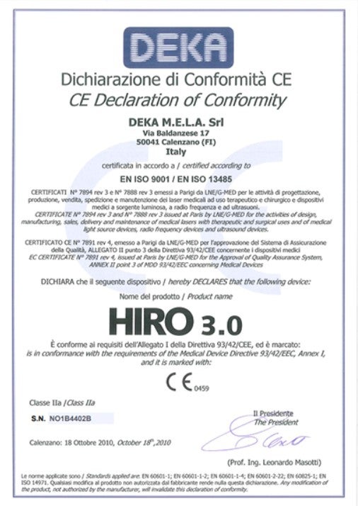 DEKA 사의 HIRO 3.0 의료기기 CE 적합성 선언 문서