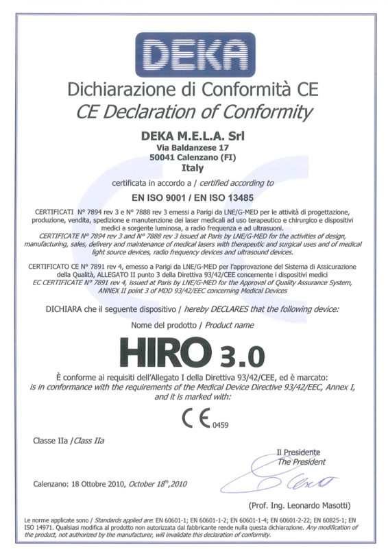 HIRO 3.0 의료기기 CE 적합성 선언서 문서