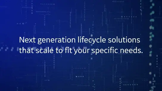 파란색 배경에 'Next generation lifecycle solutions that scale to fit your specific needs.'라는 흰색 문구가 있는 이미지 — 서울 바로한의원 초음파 약침·도침
