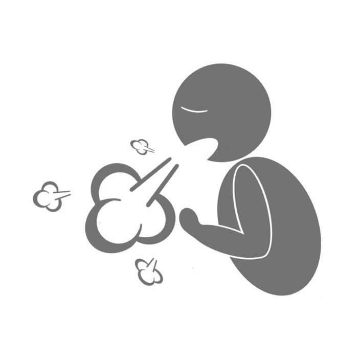 숨을 내쉬거나 기침하는 회색 사람 아이콘입니다.