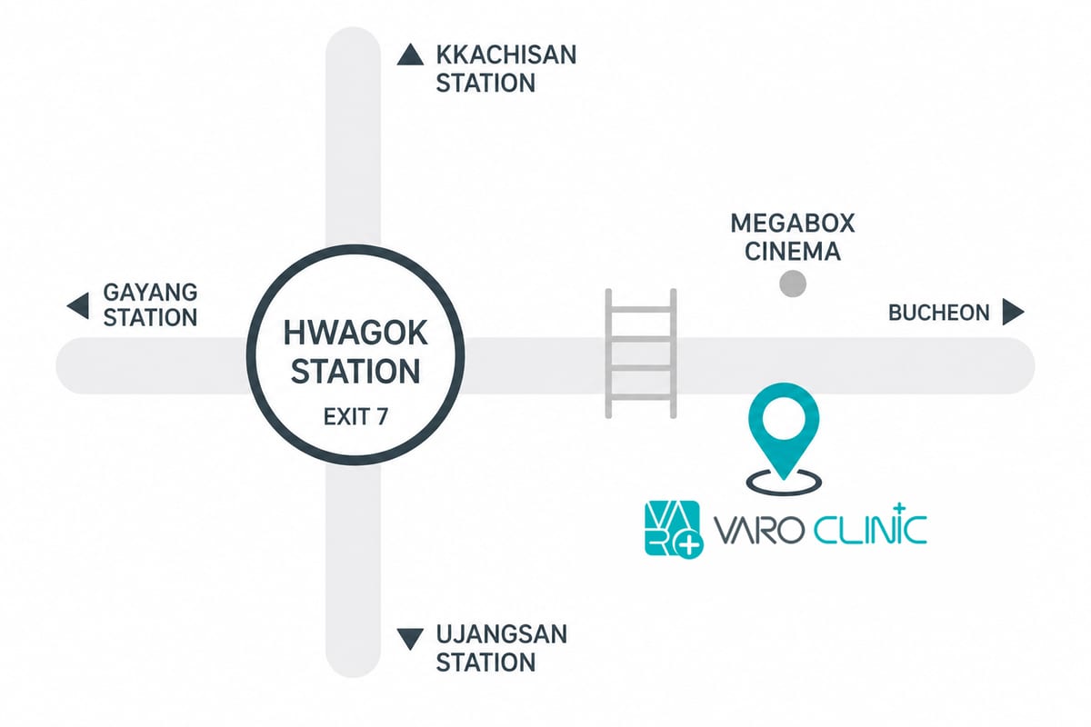Directions to Varo Korean Medicine Clinic — Hwagok Station (Line 5) Exit 7, across from Megabox Hwagok, Gangseo-gu Seoul